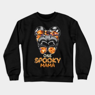 One Spooky Mama Messy Bun halloween Crewneck Sweatshirt